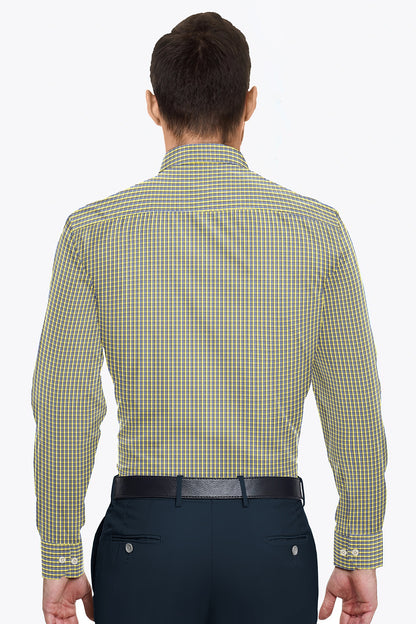 White and Dandelion Yellow and Campanula Blue Checks Cotton Shirt-Plus Size Shirt in India