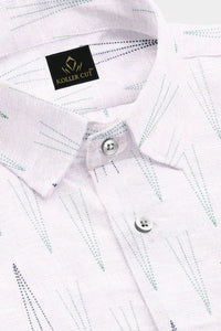 Bright White with Veronese Green and Black Dot Arrowhead Printed Pure Linen Shirt