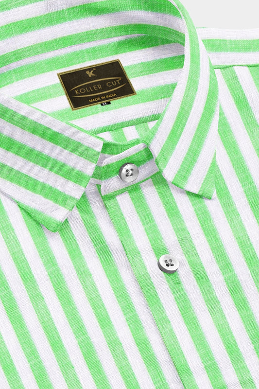 Seafoam Green and White Candy Stripes Pure Linen Shirt