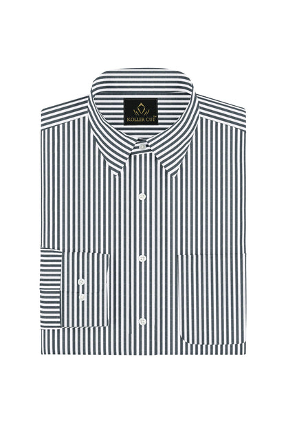 Charcoal Black and White Candy Stripes Cotton Shirt