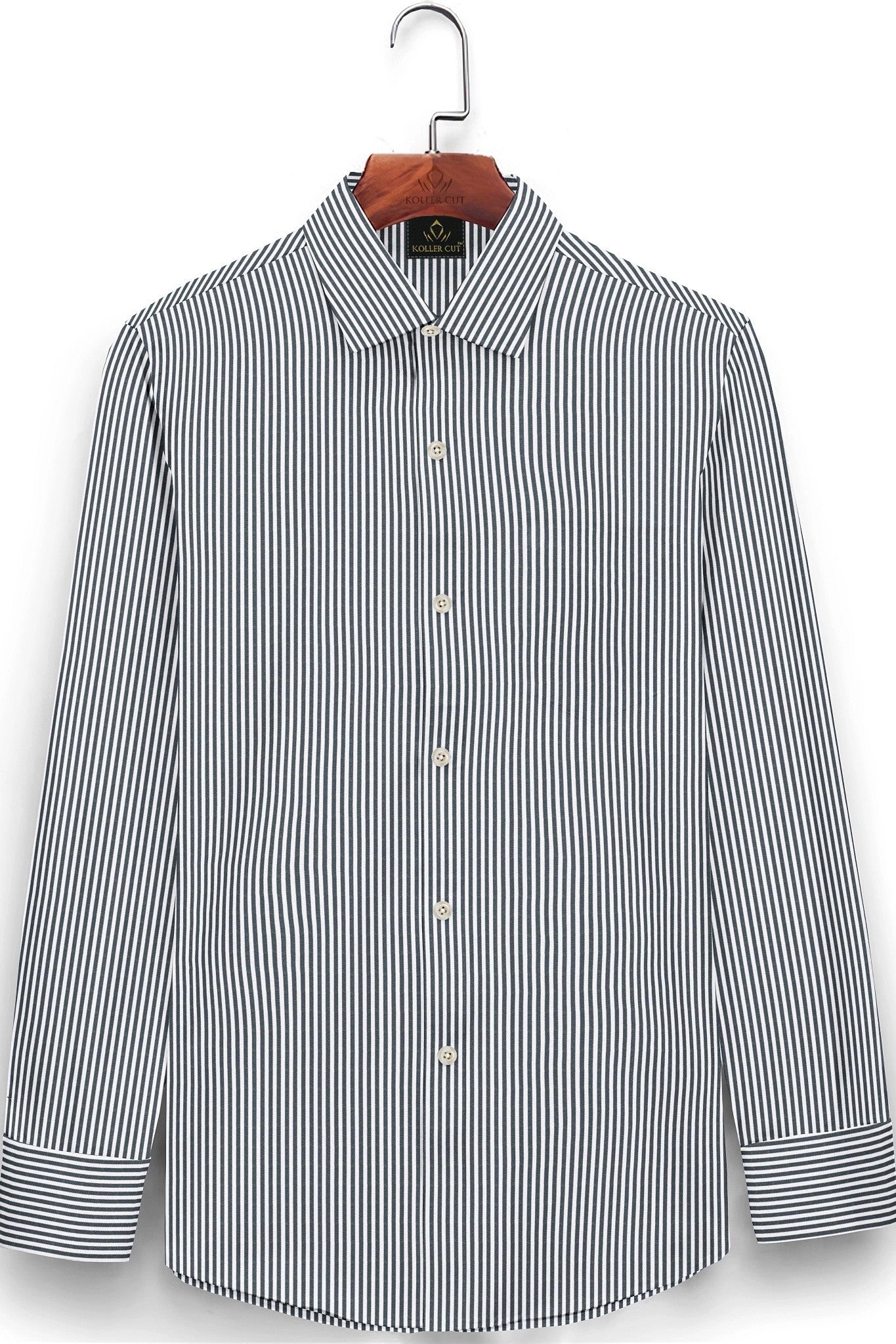 linen shirt for men in Chennai India - Charcoal Black and White Candy Stripes Cotton Shirt