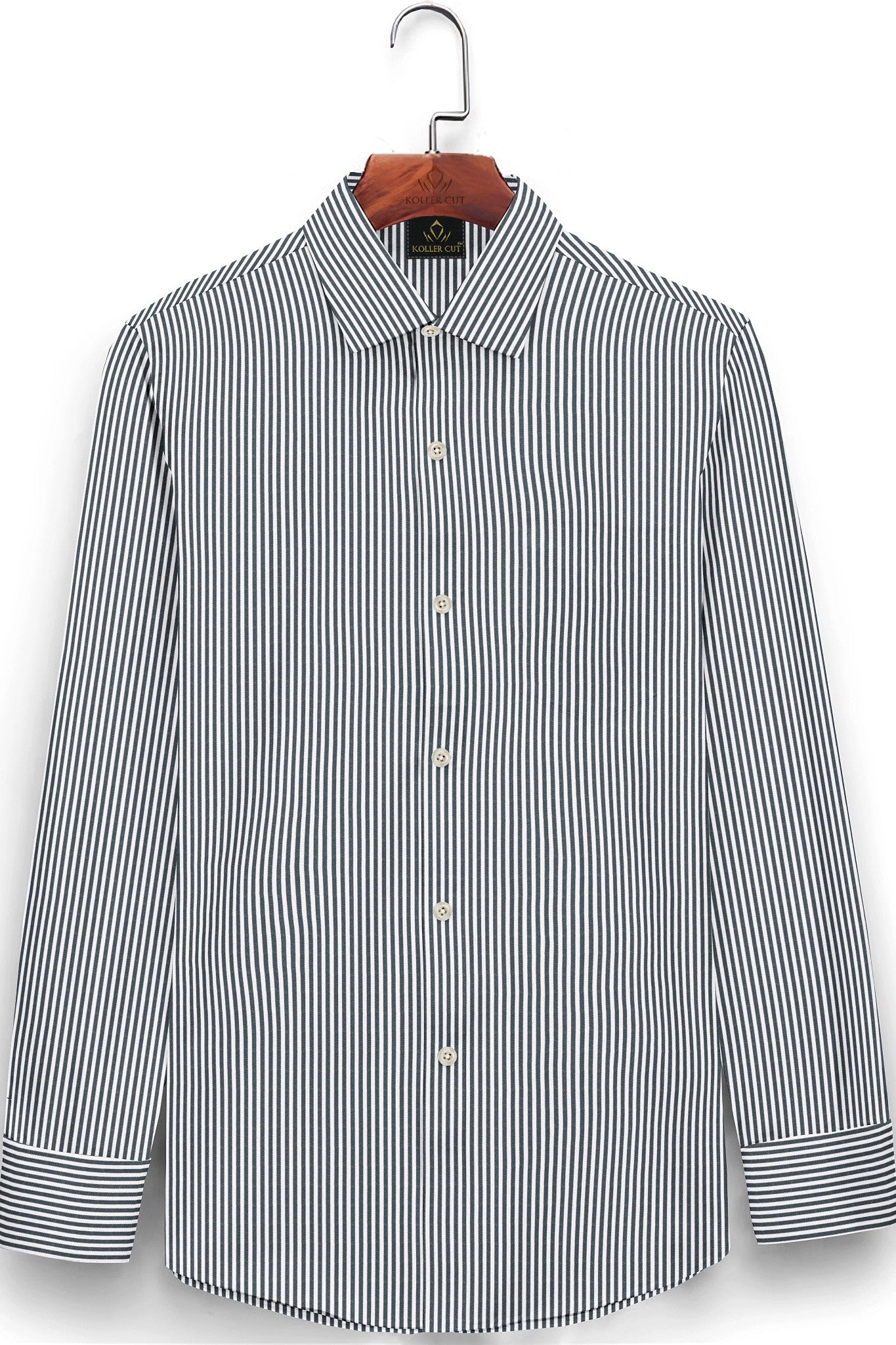 Charcoal Black and White Candy Stripes Cotton Shirt