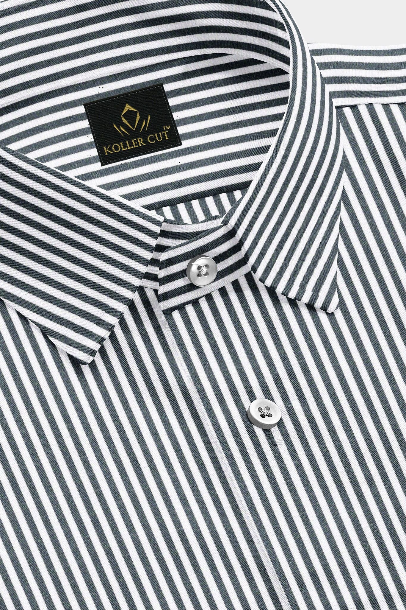 Charcoal Black and White Candy Stripes Cotton Shirt