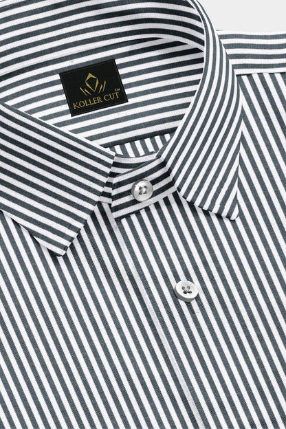 linen shirt for men in Chennai India - Charcoal Black and White Candy Stripes Cotton Shirt