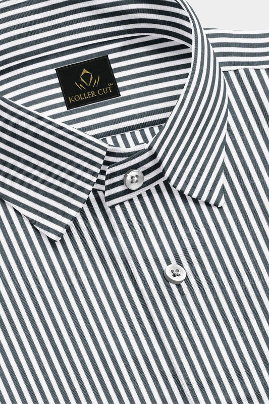 Charcoal Black and White Candy Stripes Cotton Shirt