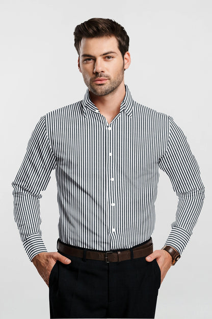 Charcoal Black and White Candy Stripes Cotton Shirt