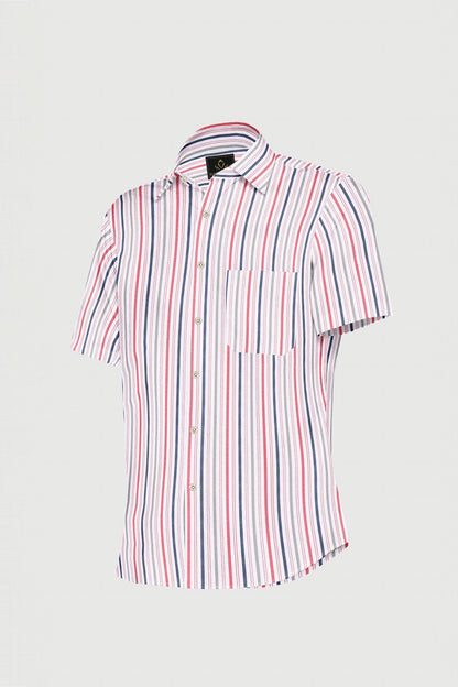 White with Insignia Blue and Rococo Red Multitrack Stripes Cotton Shirt