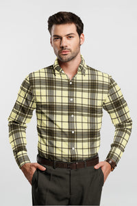 Cream and Sepia Brown Checks Cotton Shirt