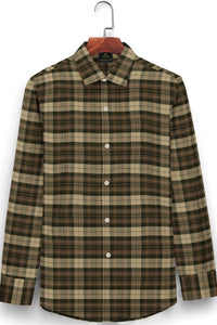 Cedar Brown with Wood Brown and Fawn Checks Cotton Shirt