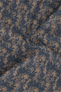 Navy with Beige and Vivid Orange Hibiscus Flower Jacquard Printed Three Toned Egyptian Giza Cotton Shirt