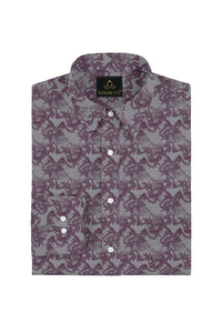 Koala Gray and Plum Purple Jacquard Thorn Printed Egyptian Giza Cotton Shirt