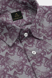 Koala Gray and Plum Purple Jacquard Thorn Printed Egyptian Giza Cotton Shirt