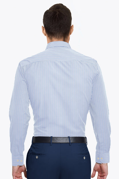 White with Brunnera Blue and Xenon Blue Pinstripes Cotton Shirt