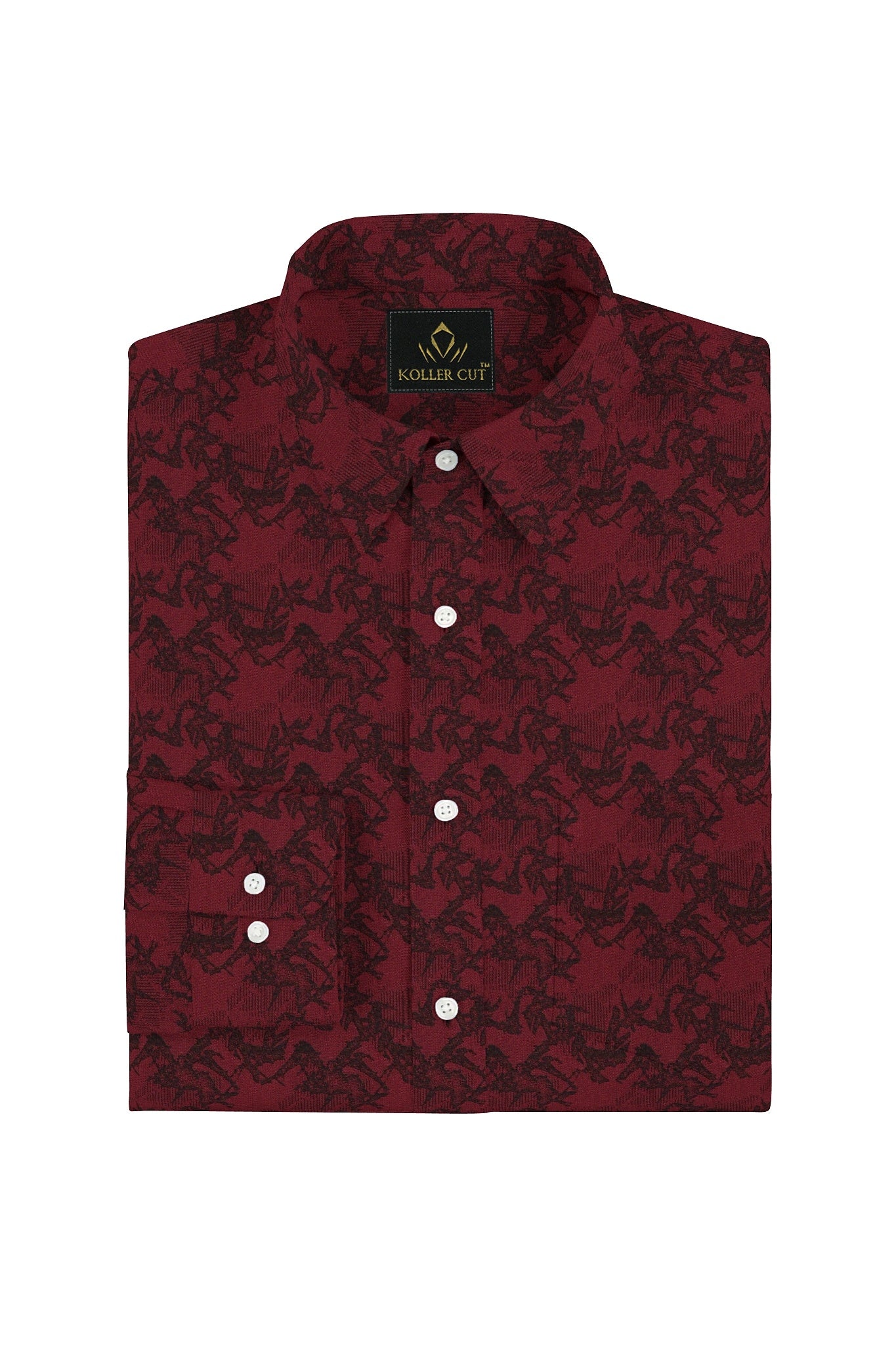 Carmine Red and Jade Black Jacquard Thorn Printed Egyptian Giza Cotton Shirt