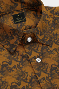 Saffron and Midnight Blue Jacquard Thorn Printed Two Toned Egyptian Giza Cotton Shirt