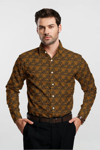 Saffron and Midnight Blue Jacquard Thorn Printed Two Toned Egyptian Giza Cotton Shirt