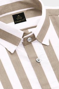 Latte Brown and White Awning Stripes Cotton Shirt