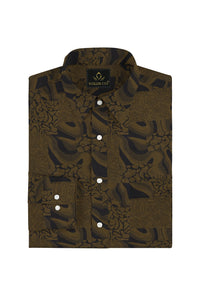 Carob Brown and Stratos Blue Jacquard Abstract Pattern Printed Two Toned Egyptian Giza Cotton Shirt