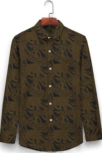 Carob Brown and Stratos Blue Jacquard Abstract Pattern Printed Two Toned Egyptian Giza Cotton Shirt