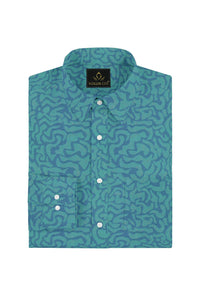 Celadon Blue and Turquoise Blue Jacquard Camouflage Print Egyptian Giza Cotton Shirt