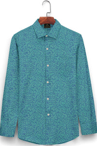 Celadon Blue and Turquoise Blue Jacquard Camouflage Print Egyptian Giza Cotton Shirt