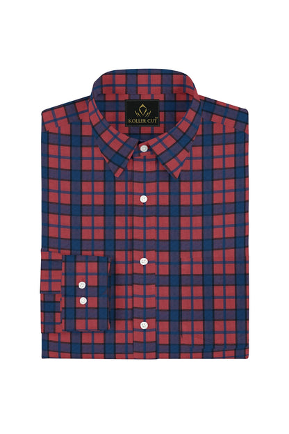 Auburn Red with Cyprus Blue and Royal Blue Checks Premium Cotton Shirt