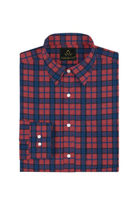 Auburn Red with Cyprus Blue and Royal Blue Checks Premium Cotton Shirt