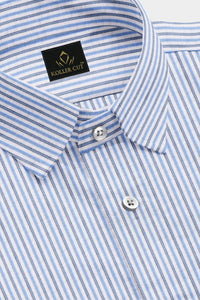 White with Allure Blue and Black Stripes Cotton Shirt