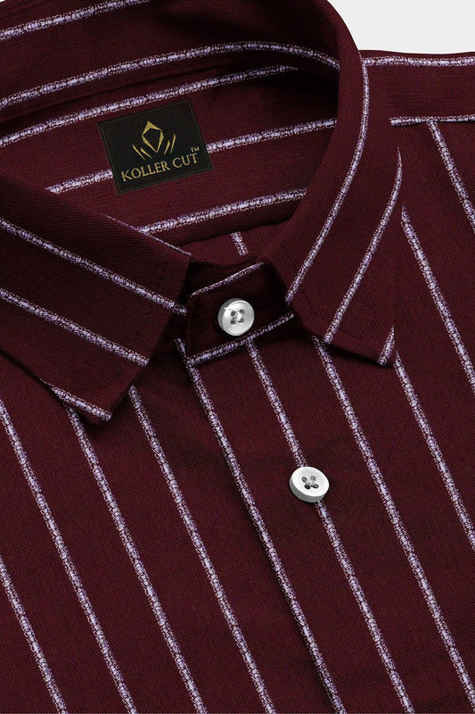 Mahogany Red and White Stripes Cotton Shirt