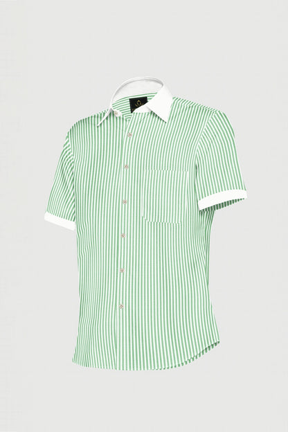 Ambrosia Green and White Candy Stripes Designer Cotton Shirt