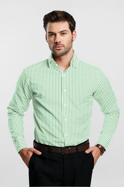 Ambrosia Green and White Candy Stripes Cotton Shirt