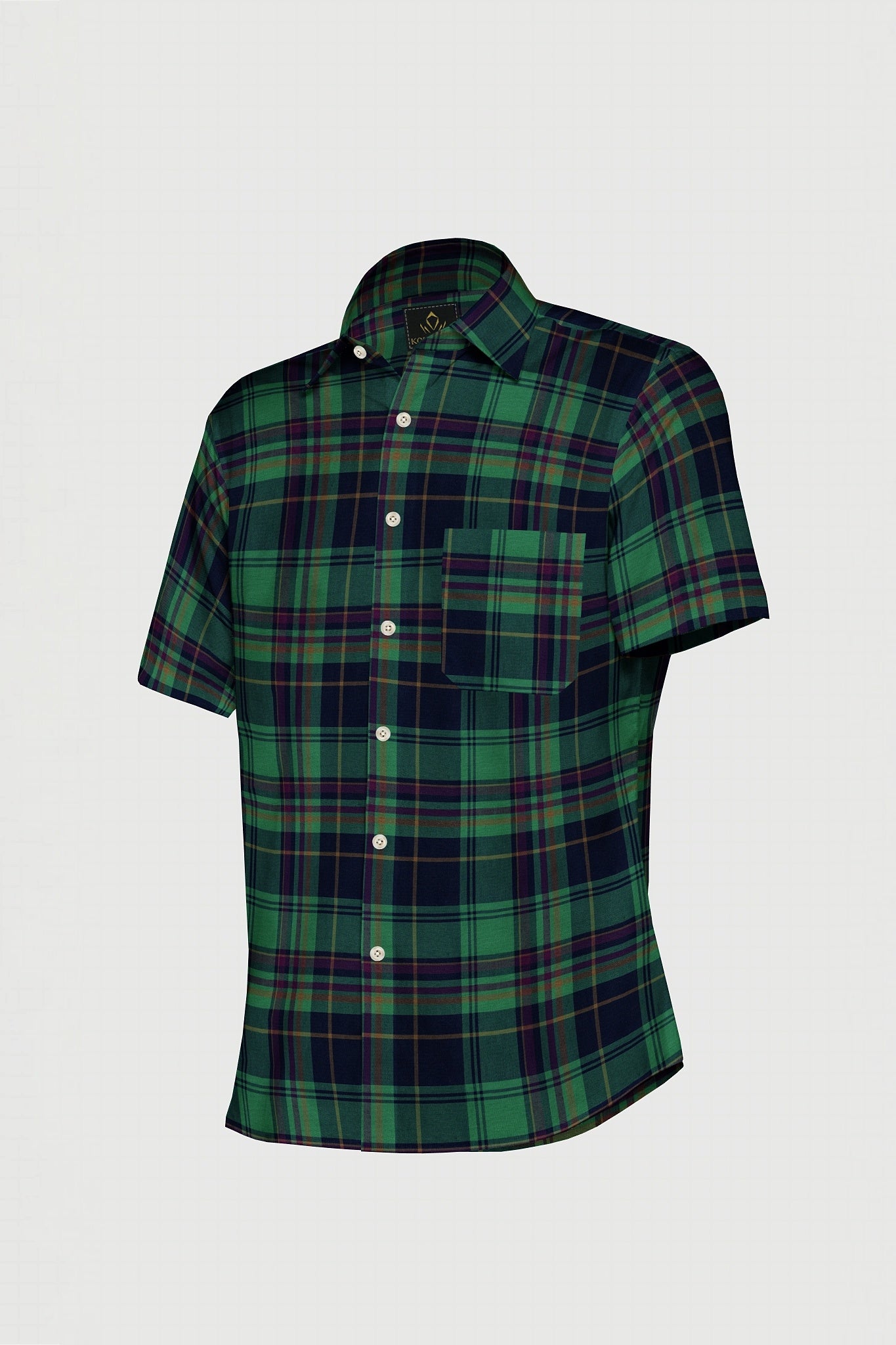 Moonlit Blue with Quetzal Green and Caspia Purple Checks Cotton Shirt