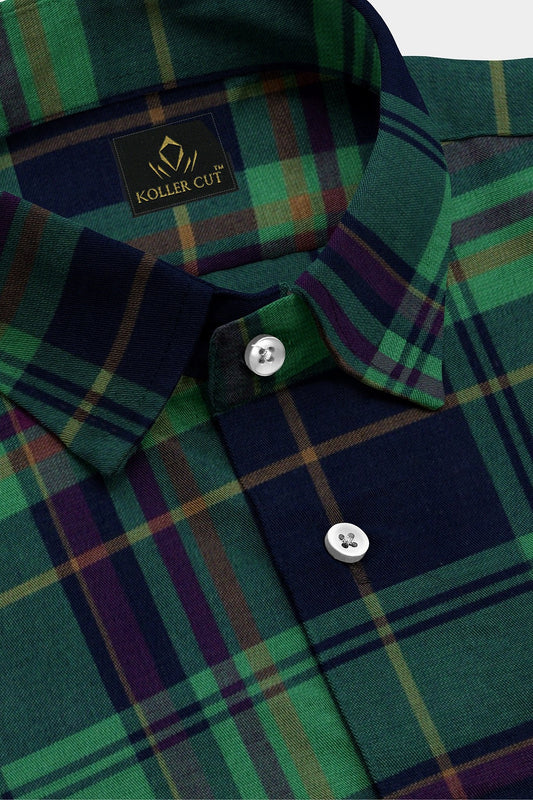 Moonlit Blue with Quetzal Green and Caspia Purple Checks Cotton Shirt