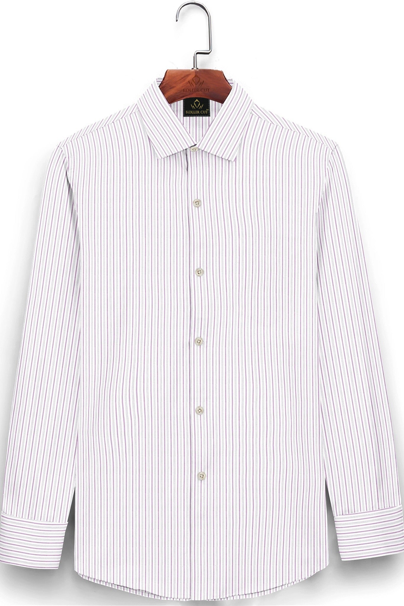 White and Mauve Purple Multitrack Stripes Cotton Shirt