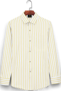 White with Freesia Yellow and Black Stripes Egyptian Giza Cotton Shirt