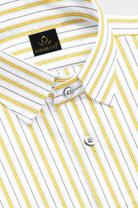 White with Freesia Yellow and Black Stripes Egyptian Giza Cotton Shirt