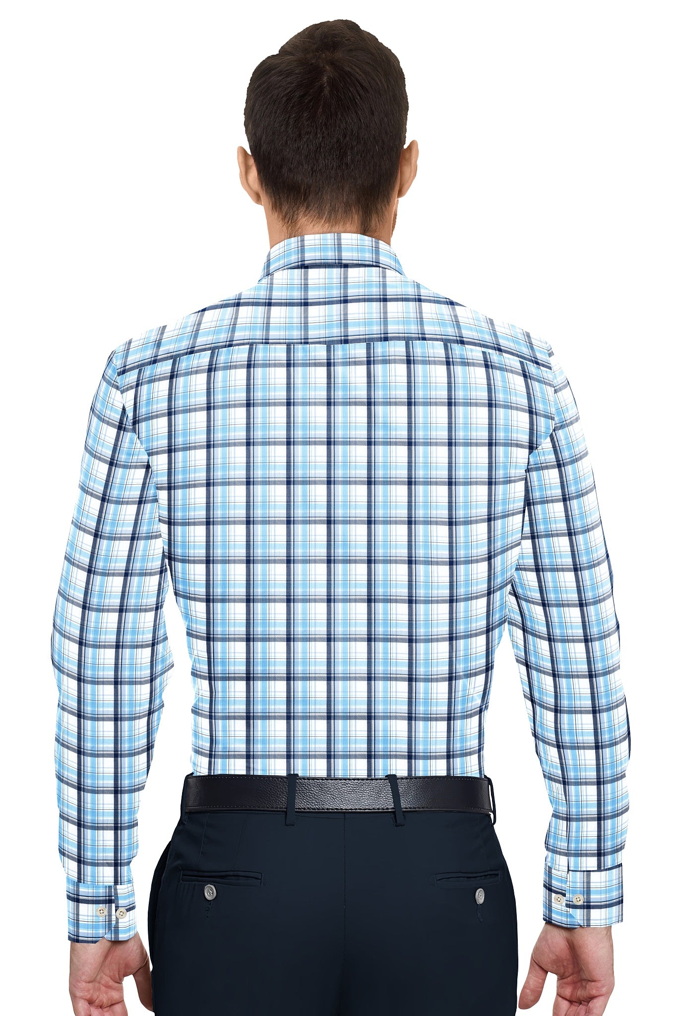 Kollercut - White with Poseidon Blue and Aquarius Blue Men's Checks Formal Cotton Shirt
