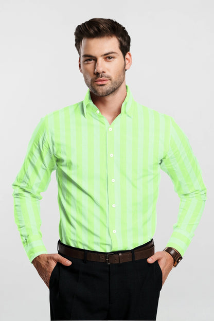 Opaline green and Lettuce green Stripes Egyptian Giza Cotton Shirt