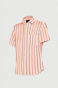 Parfait Peach with Poppy Red and Peony Navy Chalk Stripes Premium Cotton Shirt
