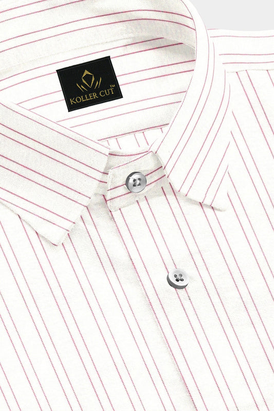 White with Cordovan Red Double Stripes Premium Cotton Shirt