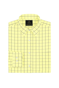 Elfin Yellow with Snorkel Blue and Black Jacquard Windowpane Checks Premium Cotton Shirt