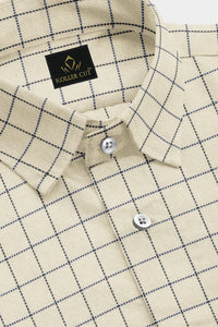 Beige with Legion Blue and Black Jacquard Windowpane Checks Premium Cotton Shirt