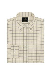 Beige with Legion Blue and Black Jacquard Windowpane Checks Premium Cotton Shirt