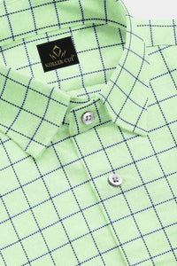Pistachio Green and Legion Blue Jacquard Windowpane Checks Premium Cotton Shirt