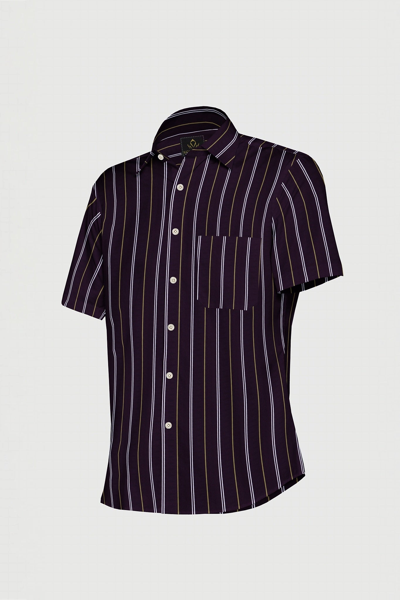 Prune Purple with Moth Cream and White Stripes Cotton Shirt