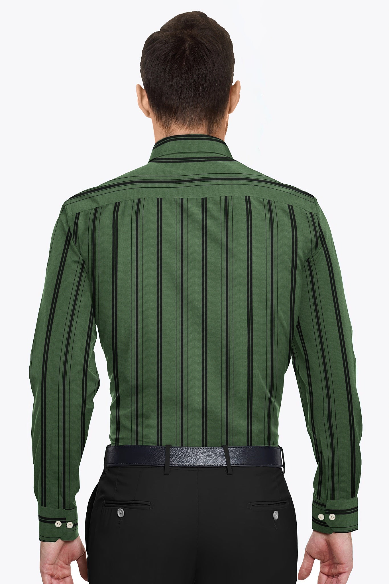 Comfrey Green and Black Stripes Cotton Shirt