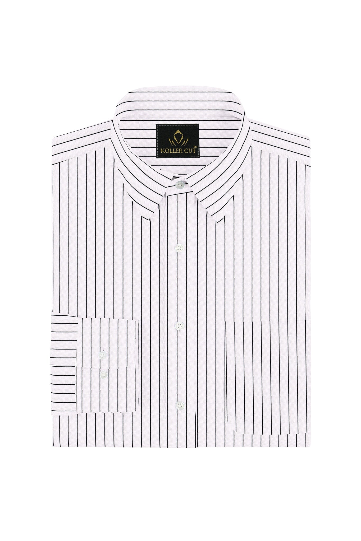 Jet Black and White Pinstripes Cotton Shirt