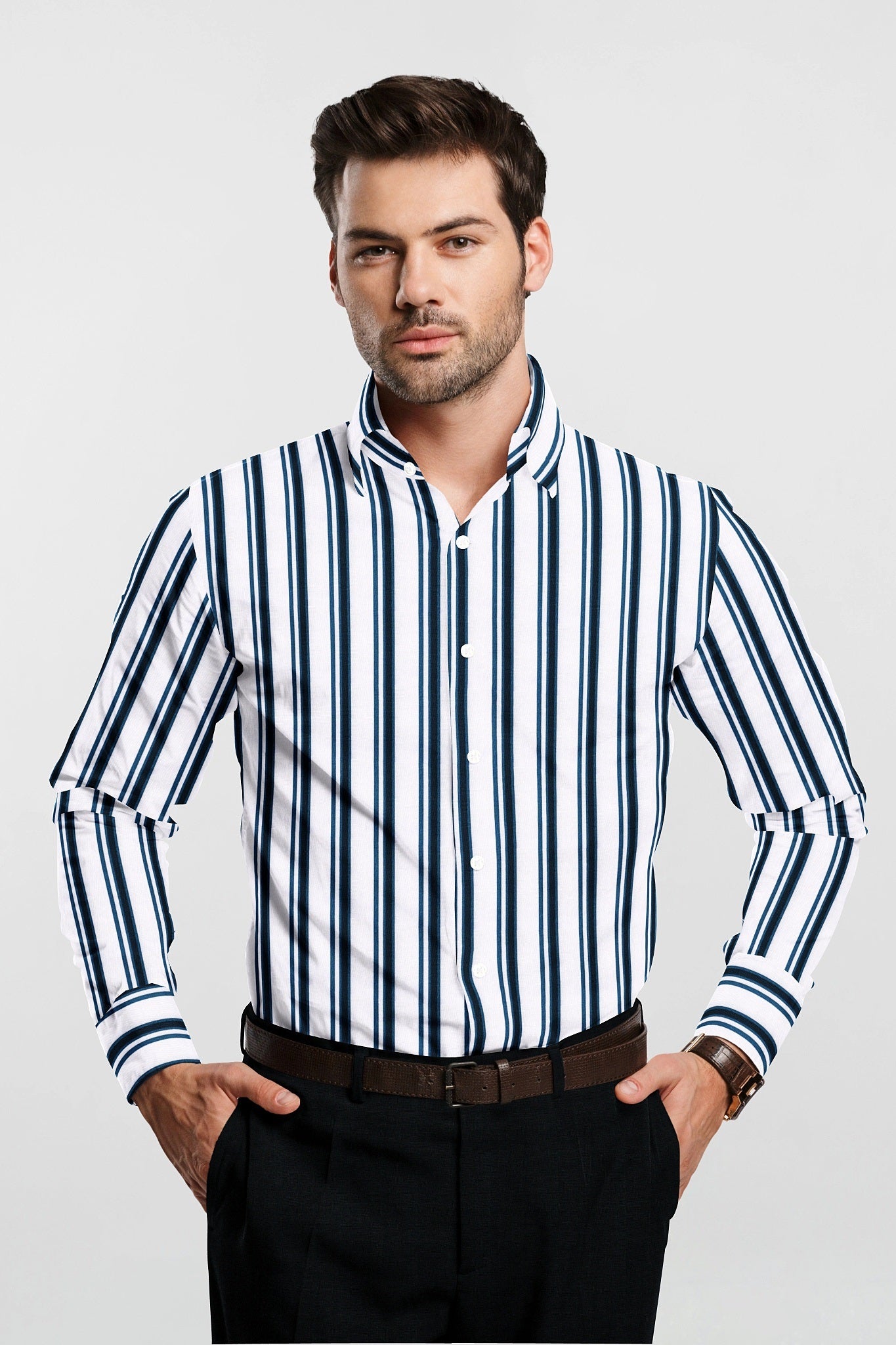 White and Vallarta blue Stripes Cotton Shirt