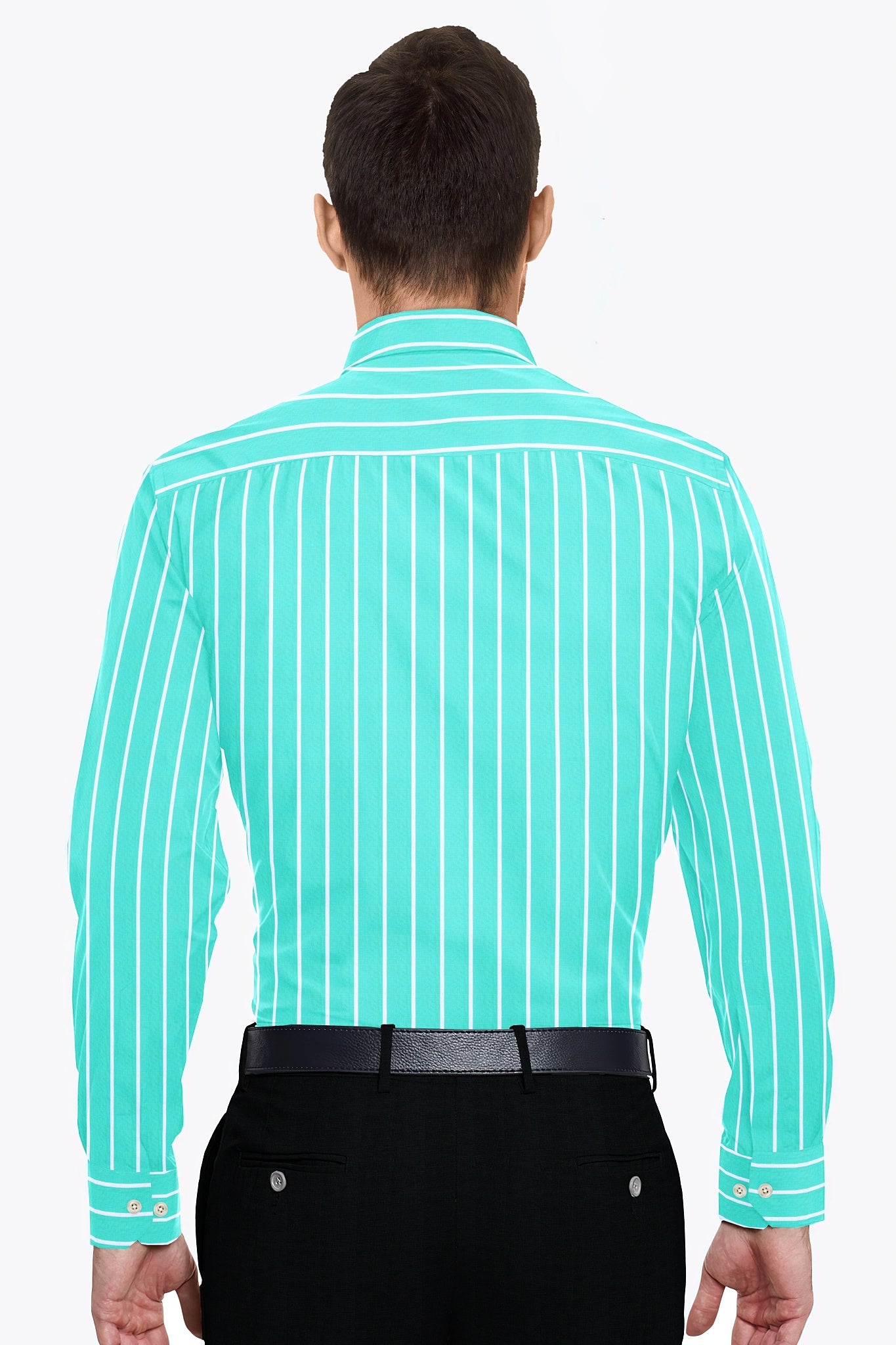 Tanager Turquoise Blue and White Stripes Cotton Shirt