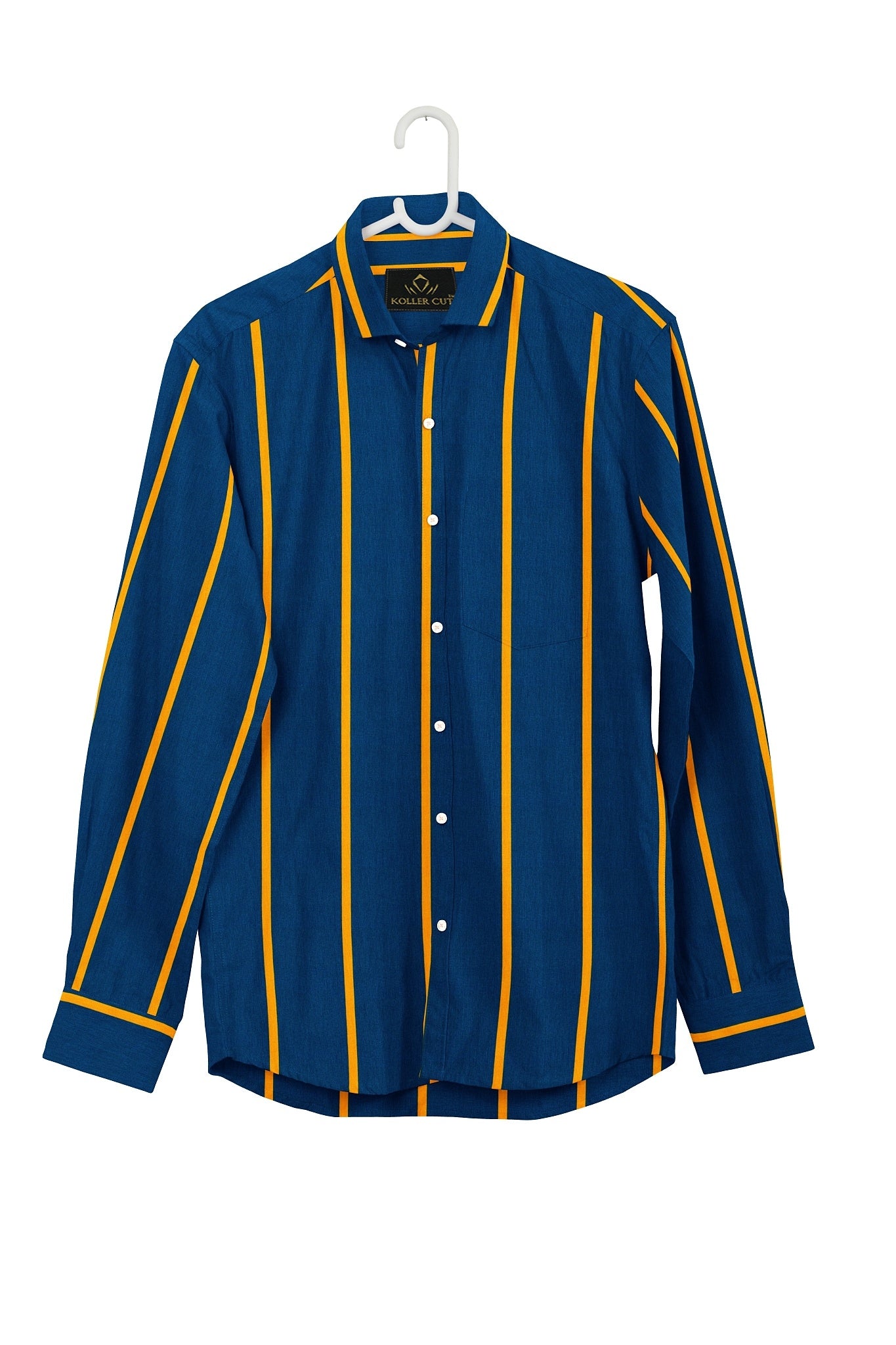Snorkel Blue and Freesia Yellow Wide Stripes Cotton Shirt